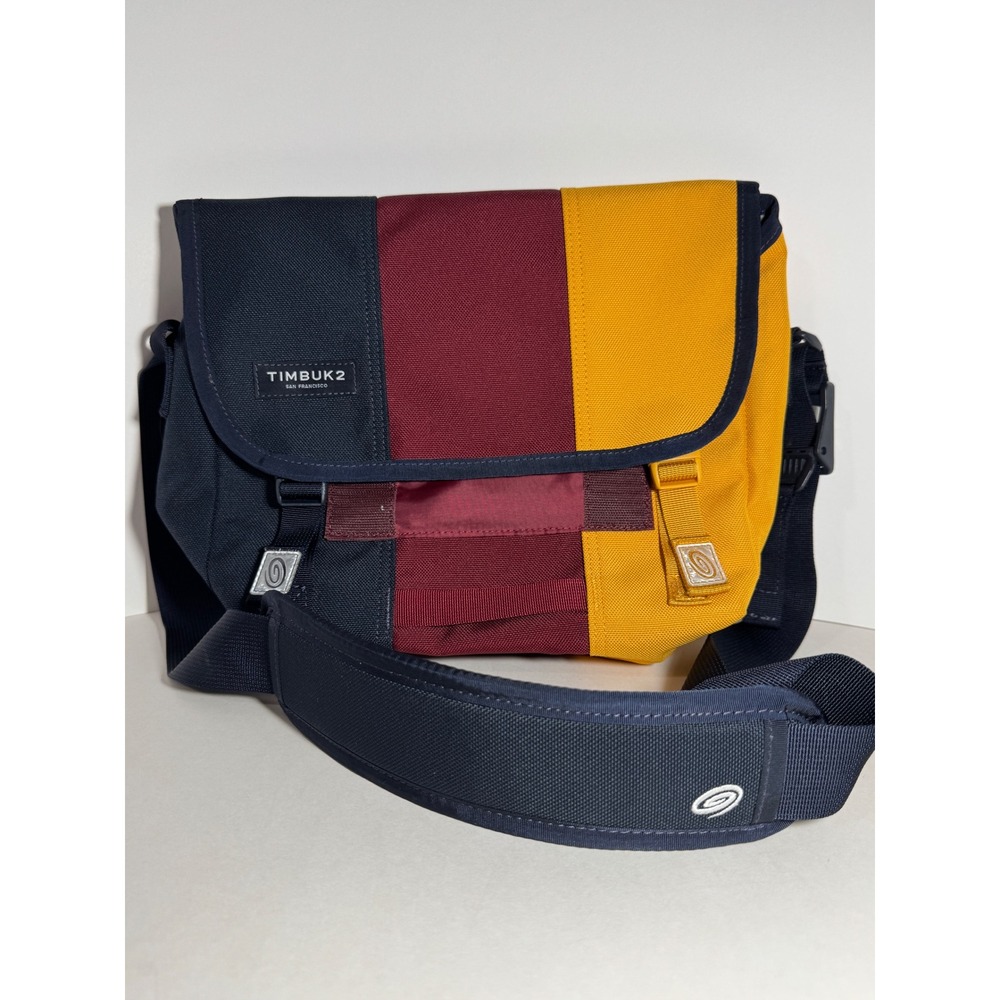 Timbuk2 Classic Messenger Bag XS Cordura Navy Burgundy Yellow Tri-Color Block
